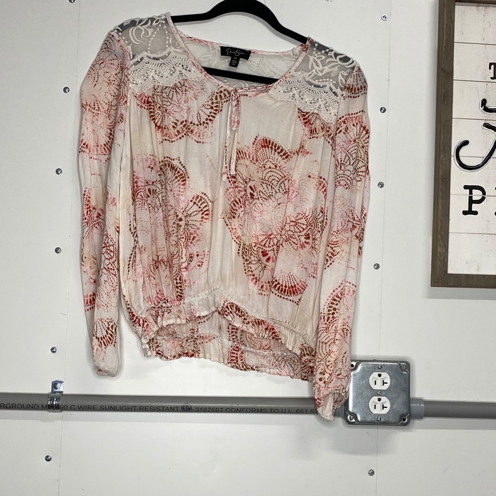 Jessica Simpson White Blouse with red flowers.